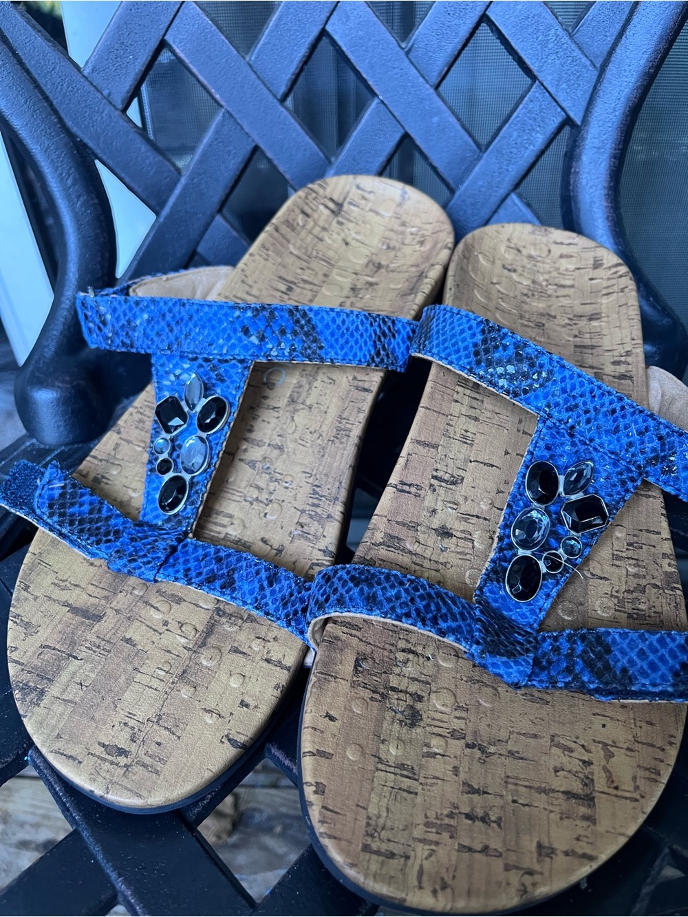 Vionic Women's Sz 12 Blue Ortho heel Snakeskin Print Slide Sandals Adjustable